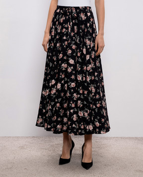 Dolce&Gabbana Black floral print silk midi skirt F4DBGTFSA8C