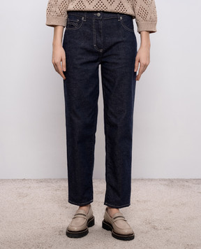Peserico Blue linen jeans with logo patch P04621L1207934