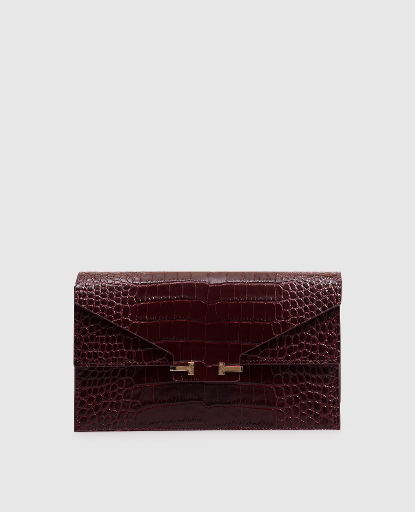 Burgundy crocodile-embossed AUBE leather cross-body bag