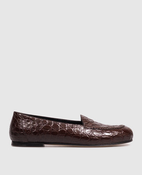 The Row Nancy brown leather loafers with crocodile embossed pattern F1913E79