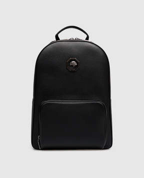 Stefano Ricci Black leather backpack with textured emblem ND150UMR