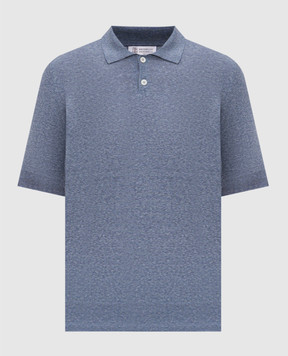 Brunello Cucinelli Blue linen and silk polo shirt MSL806105