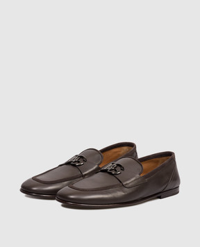 Dolce&Gabbana Brown leather loafers with DG logo monogram A50462A6O70