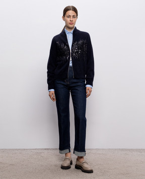 Peserico Blue wool cardigan with sequins A99836F07RL9100