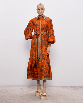 Alemais Monkey Dance Orange Silk Shirt Dress 6882D