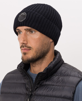 C.P. Company Blue wool hat with logo patch MAC739A005509A