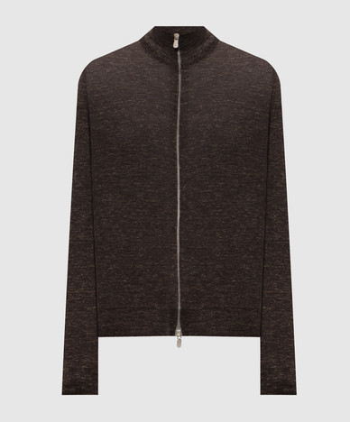Brown melange cashmere, silk and linen cardigan