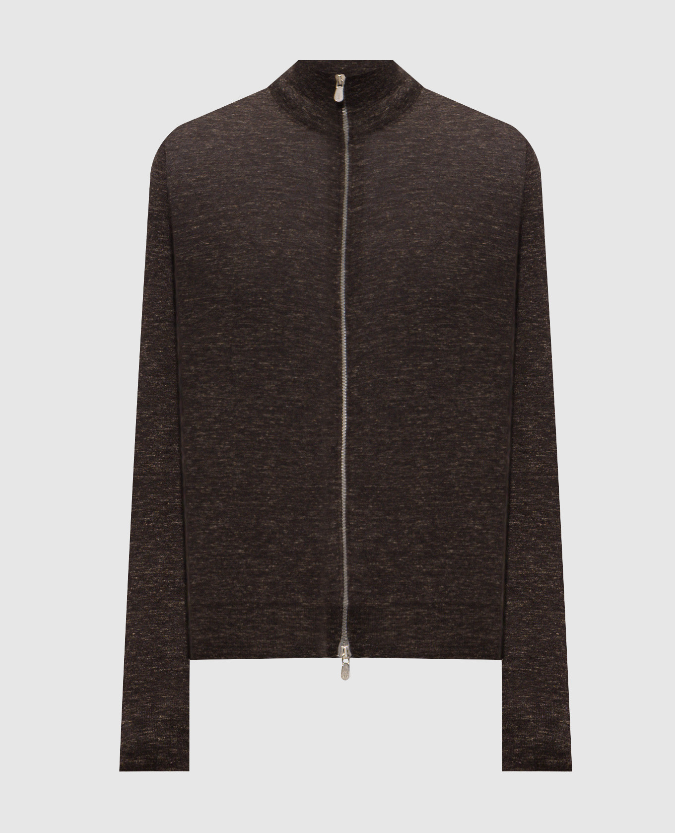 Brown melange cashmere, silk and linen cardigan