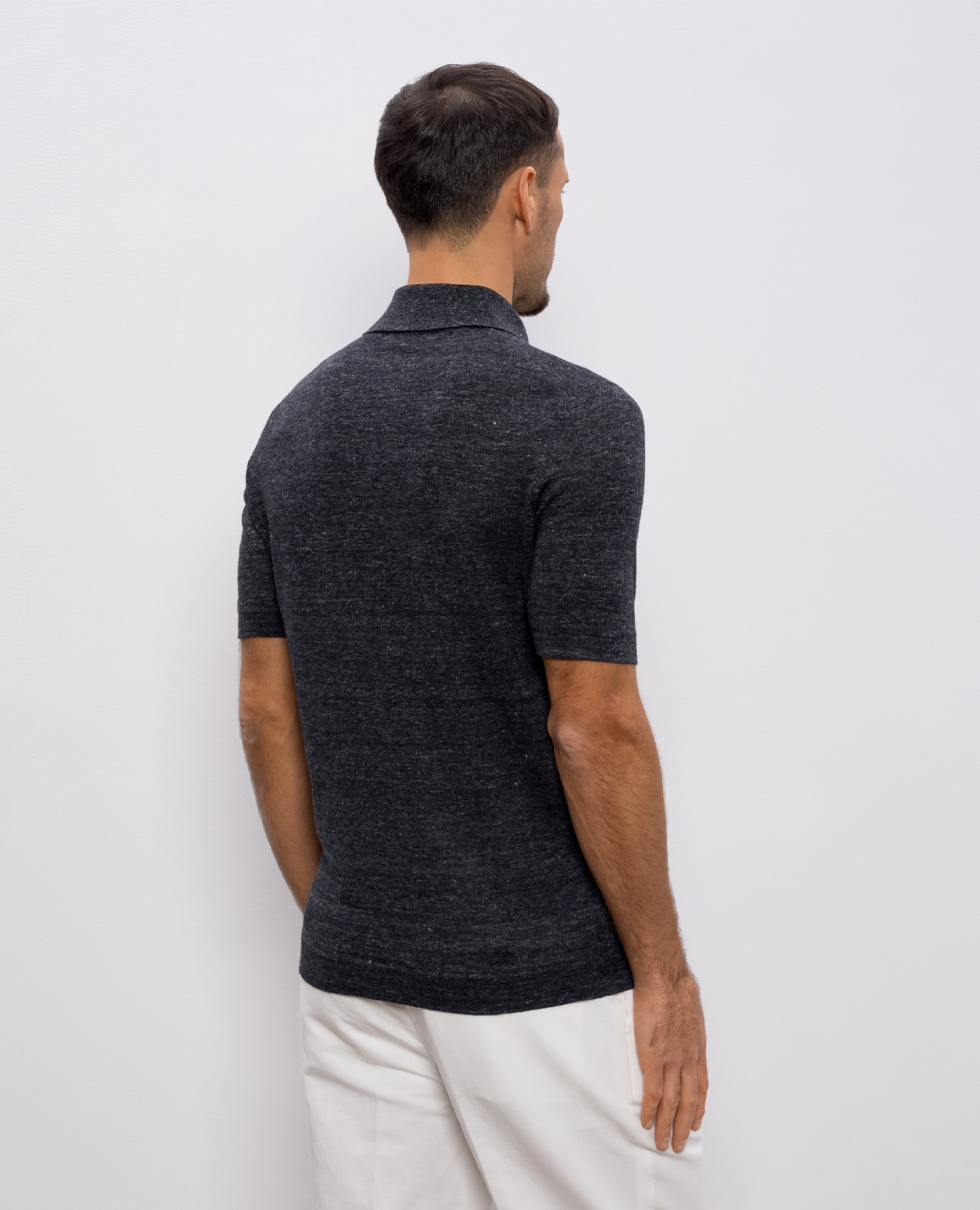 Gray polo with linen Brunello Cucinelli 4