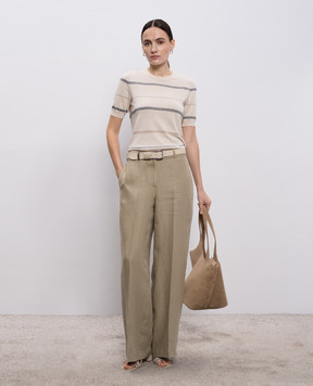 Peserico Khaki linen pants with chain A0404002606