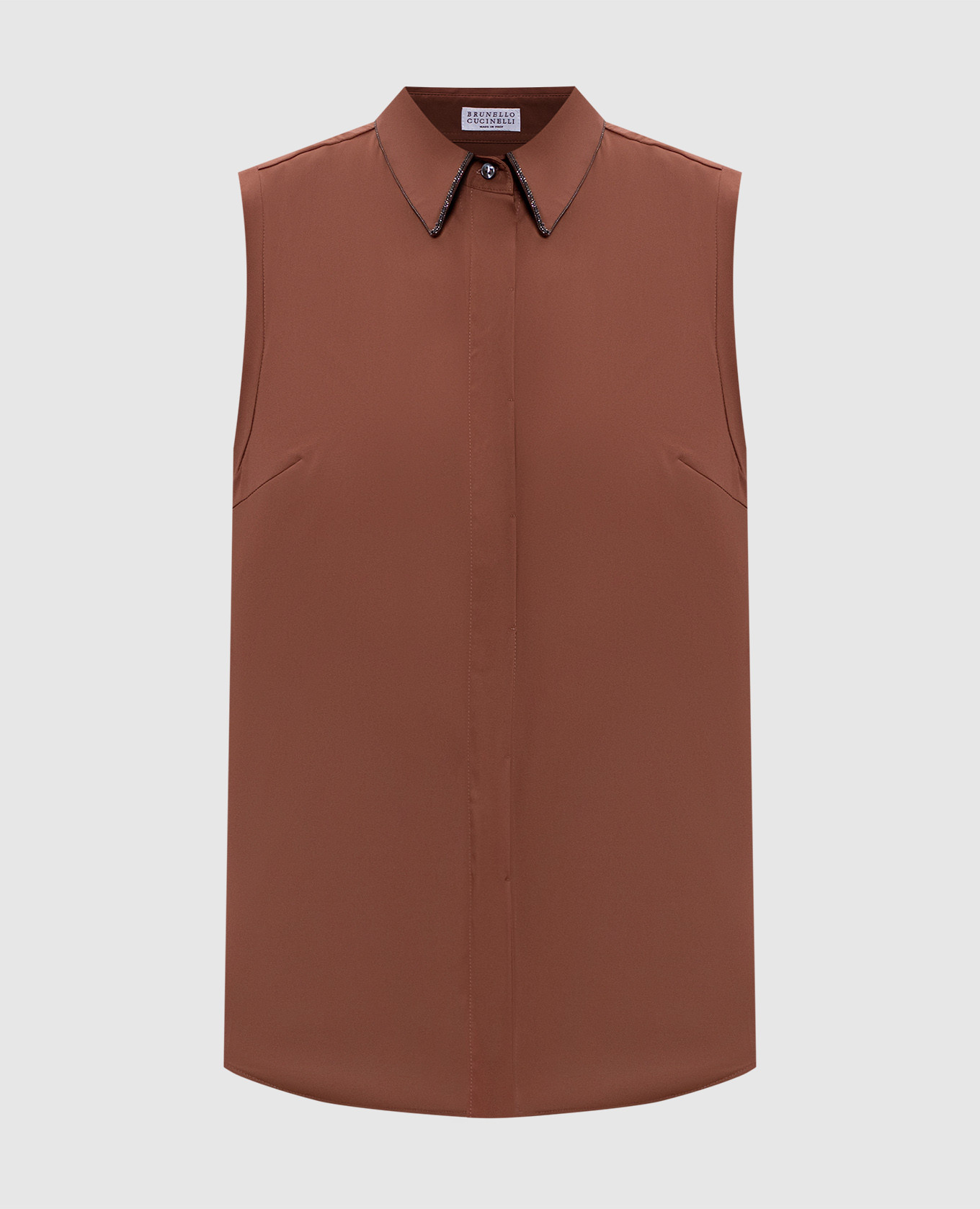 Brown sleeveless shirt with monil chain