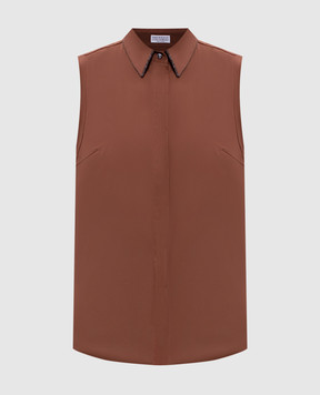 Brunello Cucinelli Brown sleeveless shirt with monil chain M0091MA616