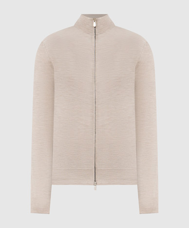 Beige melierte Strickjacke aus Wolle und Kaschmir