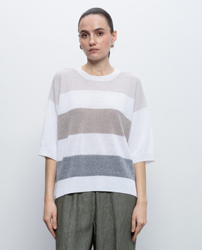 Peserico White striped linen t-shirt S99118F129056U