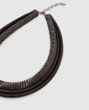 Brunello Cucinelli Precious choker necklace with leather and monil chain MCOW9G022