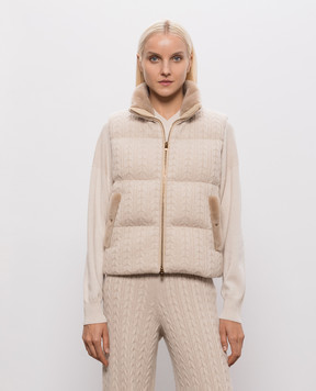 Agnona Beige cashmere vest with fur TV1205XM7010