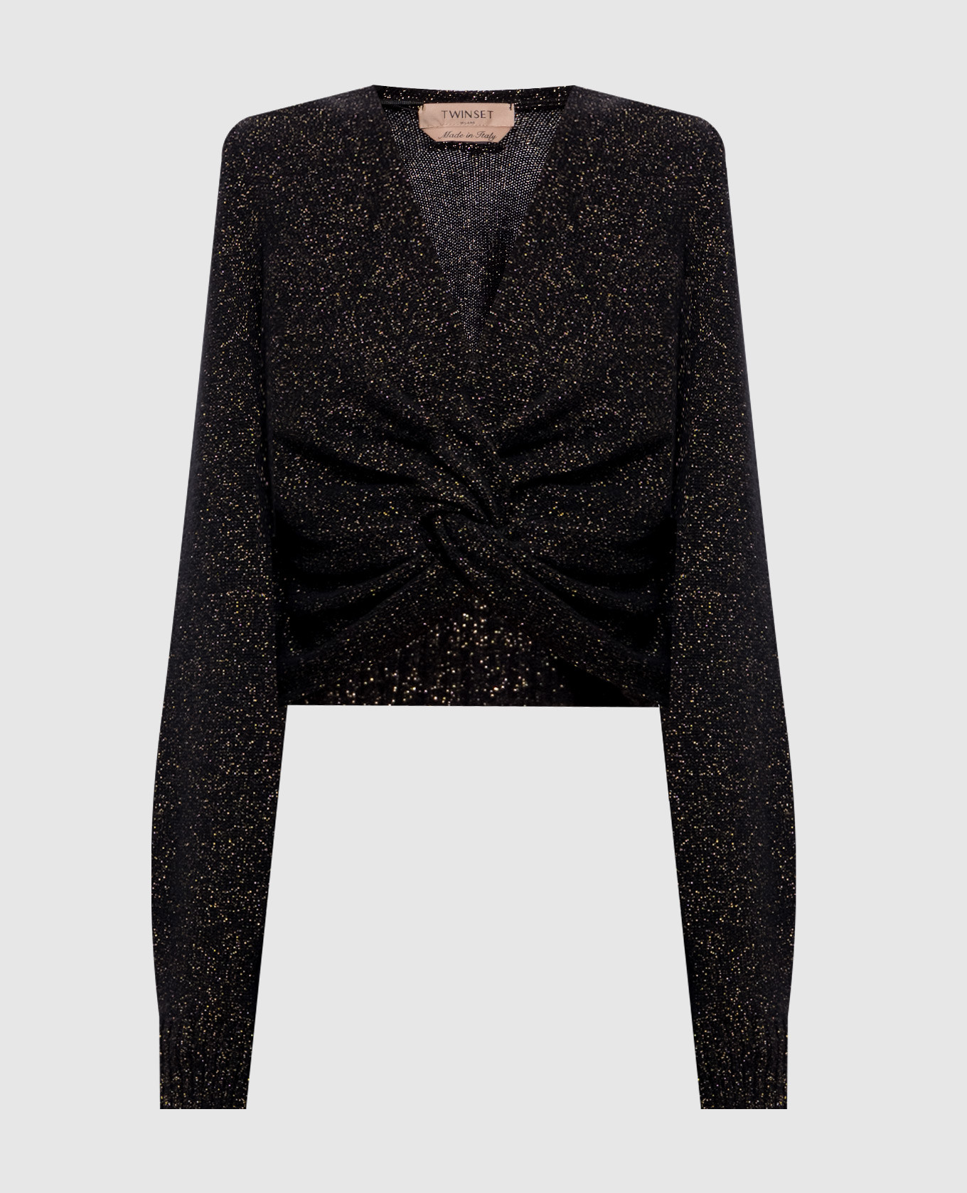 Black cropped wool and cashmere sweater