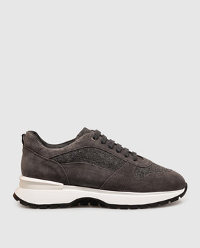 Doucal's Gray combination sneakers with fur DD8828WHINPN724