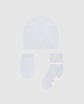 Brunello Cucinelli Children's blue cashmere hat, gloves and socks set BBMSETNB02