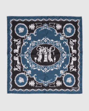 Versace Blue silk scarf with Hall of Heroes print 10016021A16811