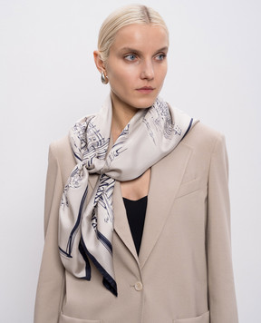 Max Mara CARRE gray silk scarf with branded print MXACARRE90W2
