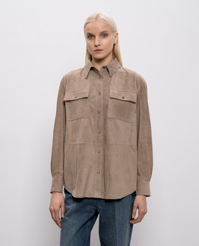 Brunello Cucinelli Brown suede shirt with monil chain MPCAL7436