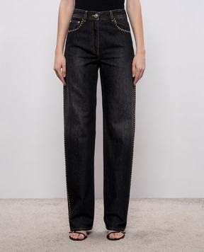 Versace Black jeans with logo patch 10224521A16477