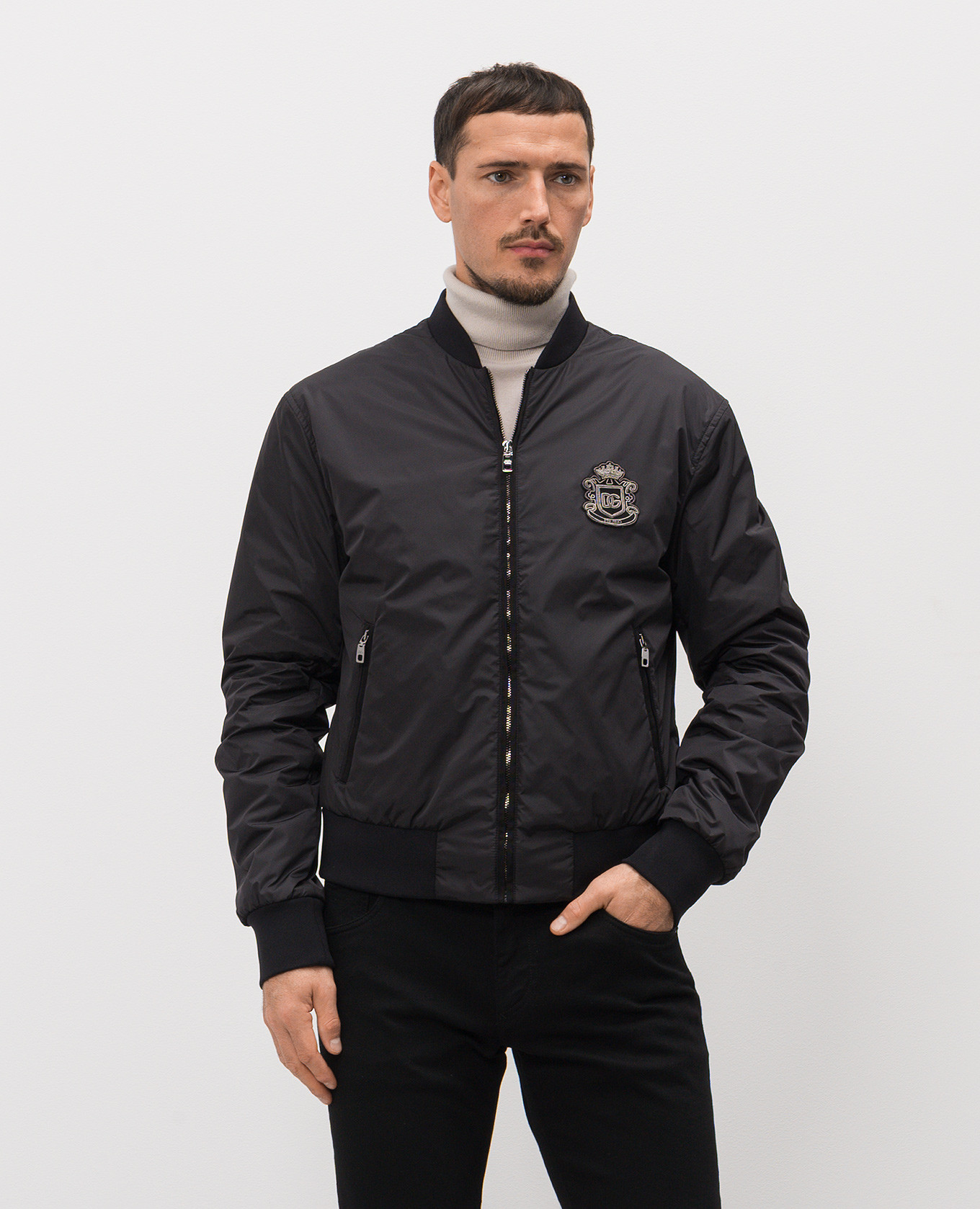 Black bomber jacket with heraldic logo patch Dolce&Gabbana 3