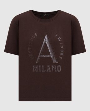 Twinset Brown T-shirt with logo print 261AP2163
