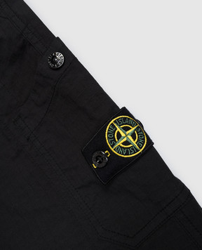 Stone Island Kids' black cargo pants with logo patch L1S163100002S006368