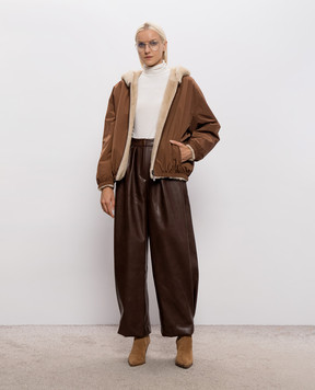 Rindi Beige reversible mink fur coat with hood 013VS026GOLDENPASTEL