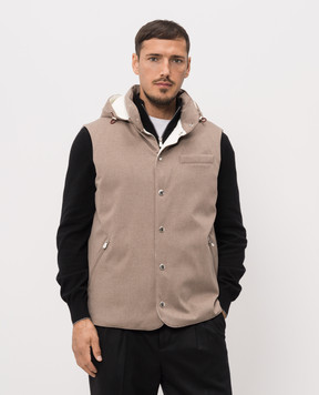 Brunello Cucinelli Beige wool down vest with hood MM4701775