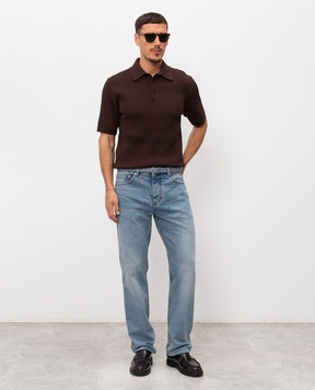 Dolce&Gabbana Brown ribbed polo shirt with monogram patch GXZBJZJBCJC