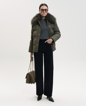 Yves Salomon Army Khaki down jacket with fur 27WFV03670U04W