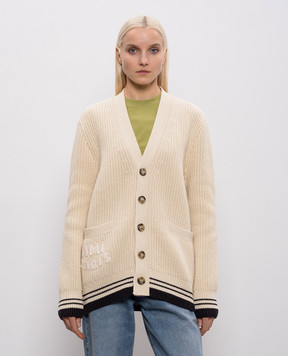 Ami Paris Beige wool cardigan with branded patches UKC383KN0161