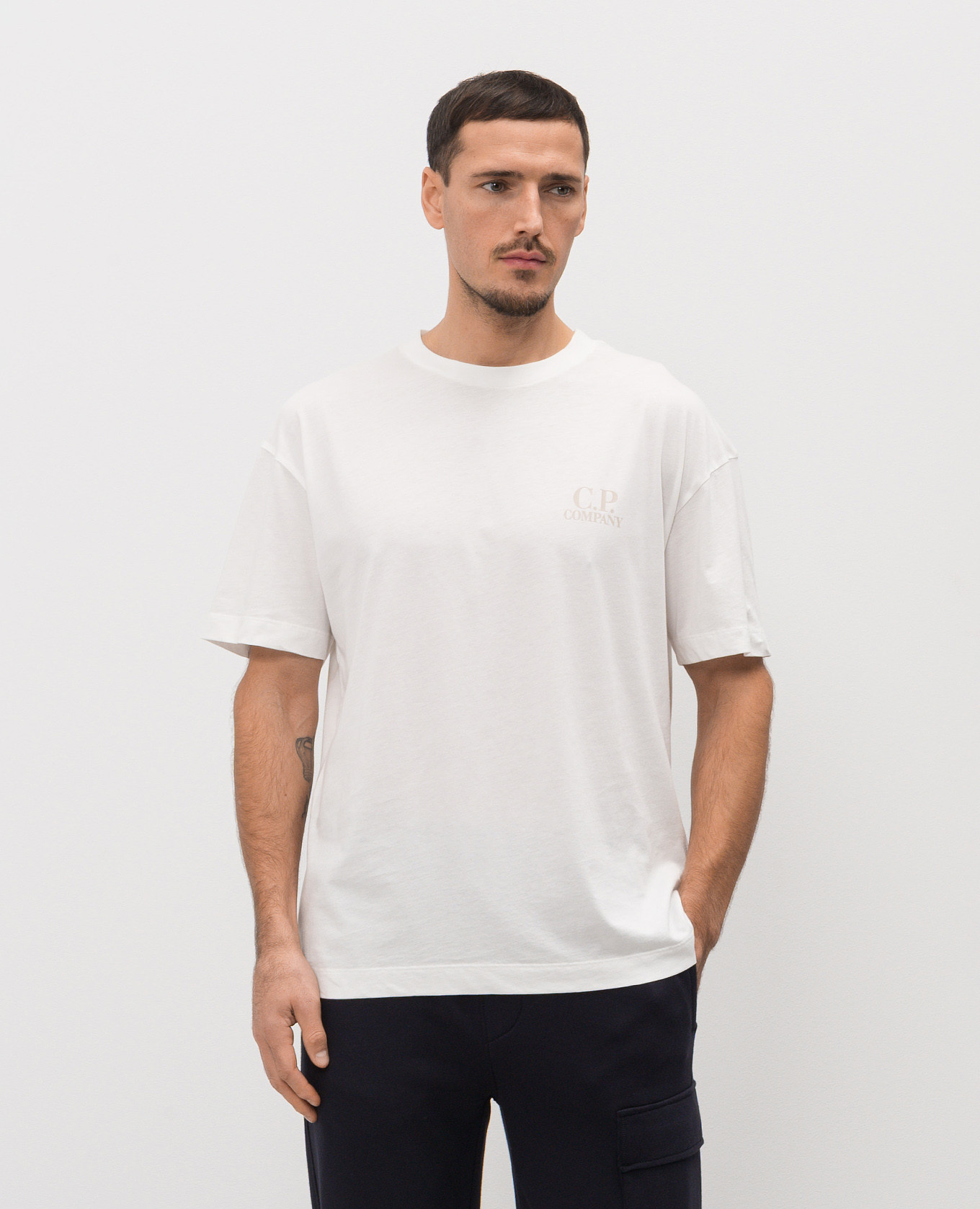 

White T-shirt with logo C.P. Company