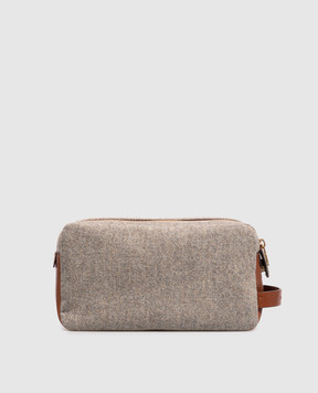 Brunello Cucinelli Gray combination toiletry bag with embossed logo MWPABU334