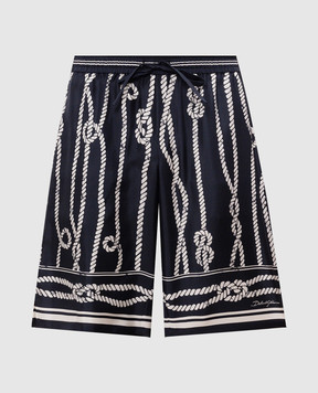 Dolce&Gabbana Navy blue silk shorts with branded print GV37ATHI143
