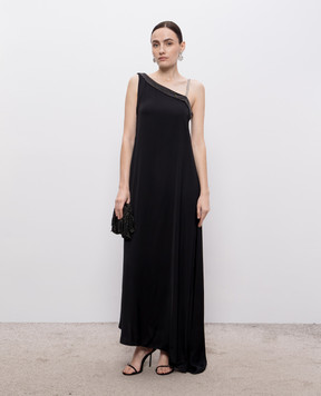 Peserico Black maxi dress with monil chain E0234001940
