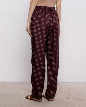 Saint Laurent Burgundy silk pants with geometric print 870159Y6K08