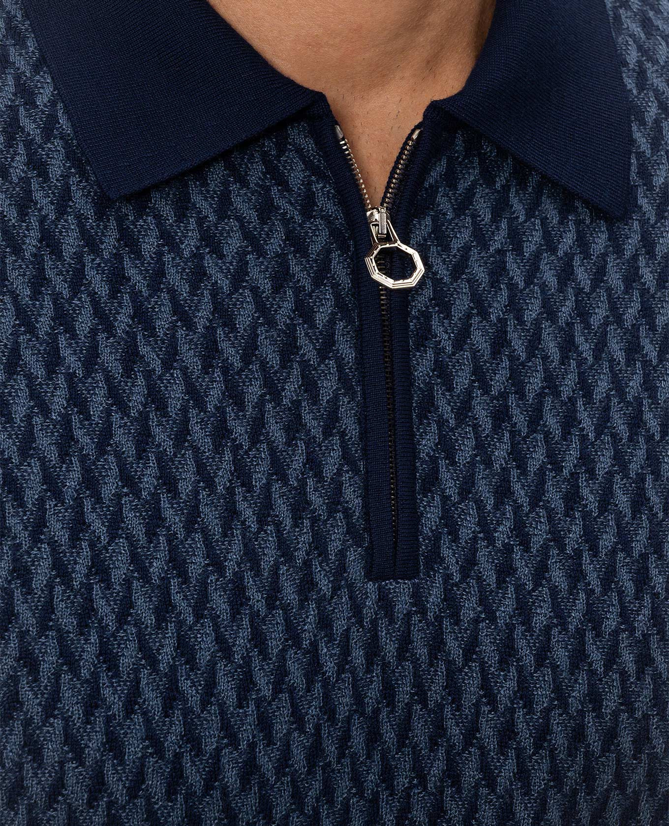 Blue wool, silk and cashmere polo shirt with a pattern Stefano Ricci 5