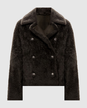 Brunello Cucinelli Green double-breasted sheepskin coat Fuzzy MPMBP3126