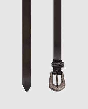 Brunello Cucinelli Black leather belt with monil chain M0DAYC150