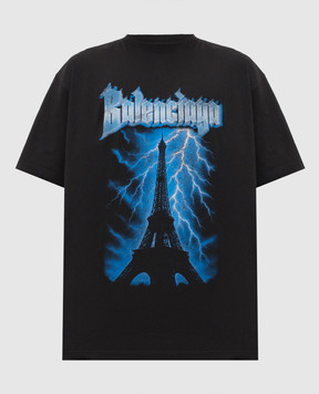 Balenciaga Black Paris Thunderstorm T-shirt 850345TUVE7