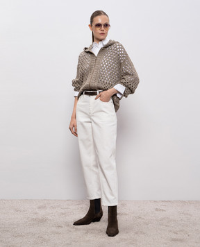 Brunello Cucinelli Brown openwork cardigan with silk and linen MEA338206P