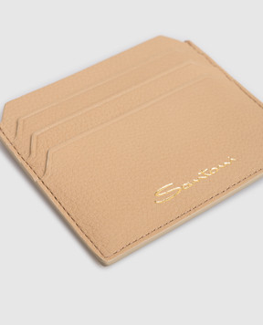Santoni Beige leather cardholder with logo print DFPPA2693FOHSIW