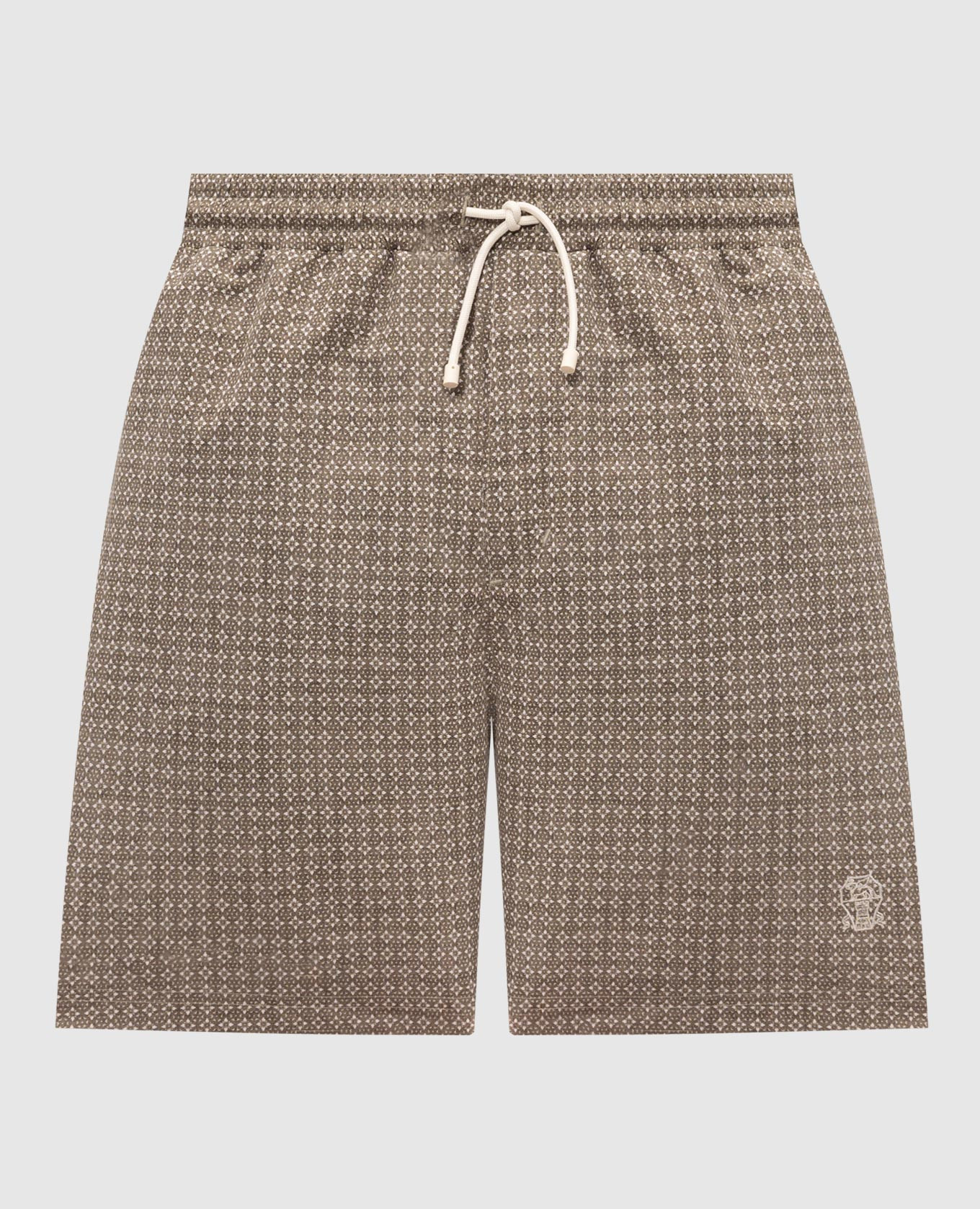 Green patterned swim shorts with embroidered logo