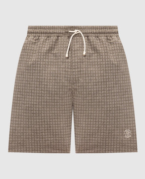 Brunello Cucinelli Green patterned swim shorts with embroidered logo MR847043P