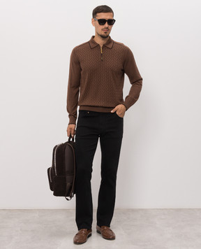 Stefano Ricci Brown cashmere, silk and wool polo shirt K606438P30F26324