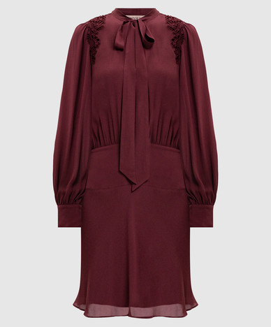 Burgundy dress with ascot collar
